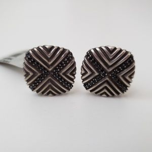 JOHN HARDY Sterling Silver Black Sapphire Bedeg Square Cuff Links $695